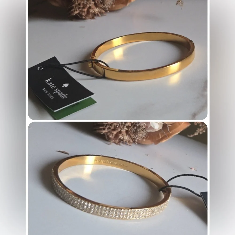 Kate Spade New York Pave Crystal Hinged Bangle Bracelet  Gold - NWT $79 MSRP - Picture 2 of 5